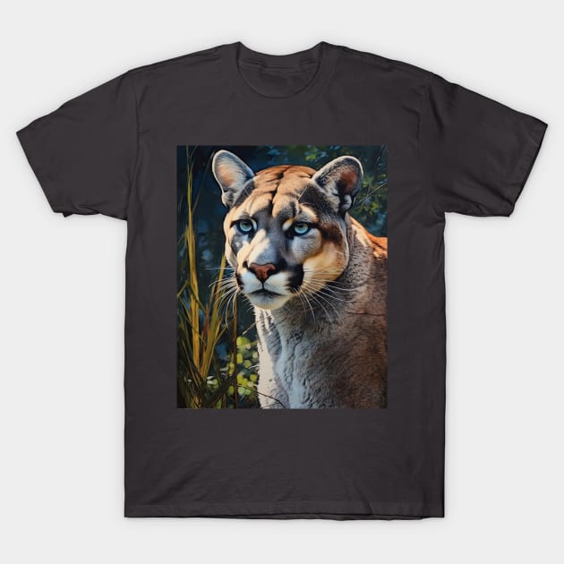 Oil Paint Hyperrealism: Majestic Zoo Cougar T-Shirt by ABART BY ALEXST 